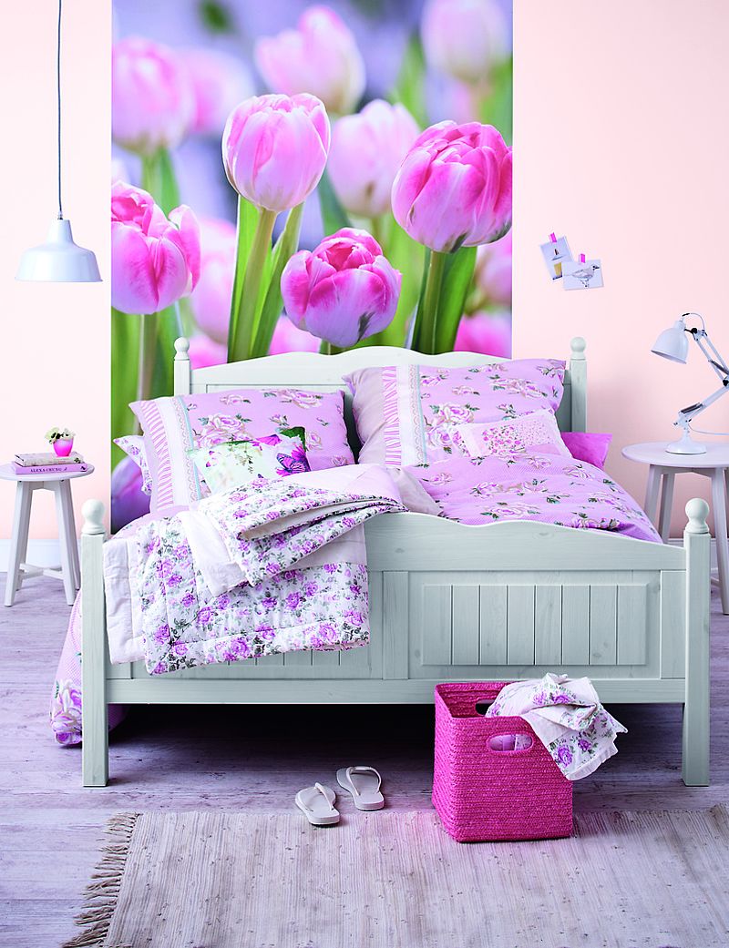 Alpina Feine Farben: Zarte Romantik Rosa gestrichene Wand im Schlafzimmer