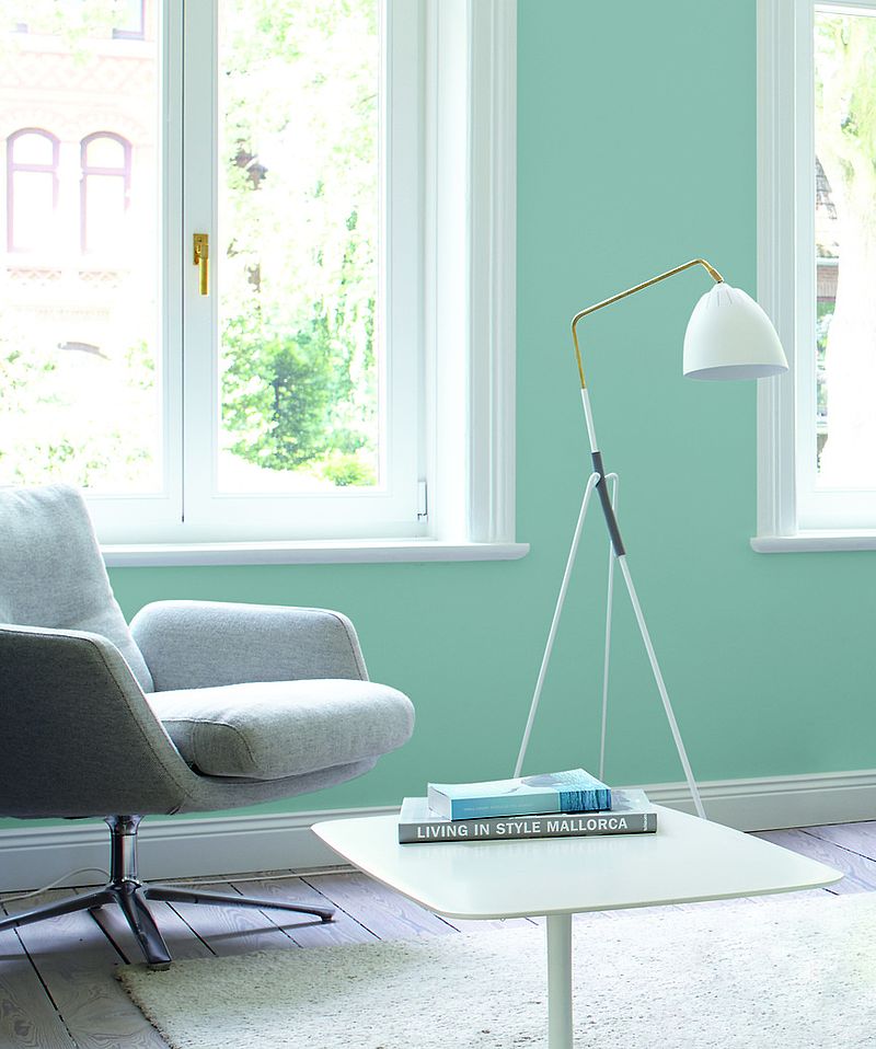 Farbrezepte: Gletscherblau Graublaue Wandgestaltung im Wohnzimmer