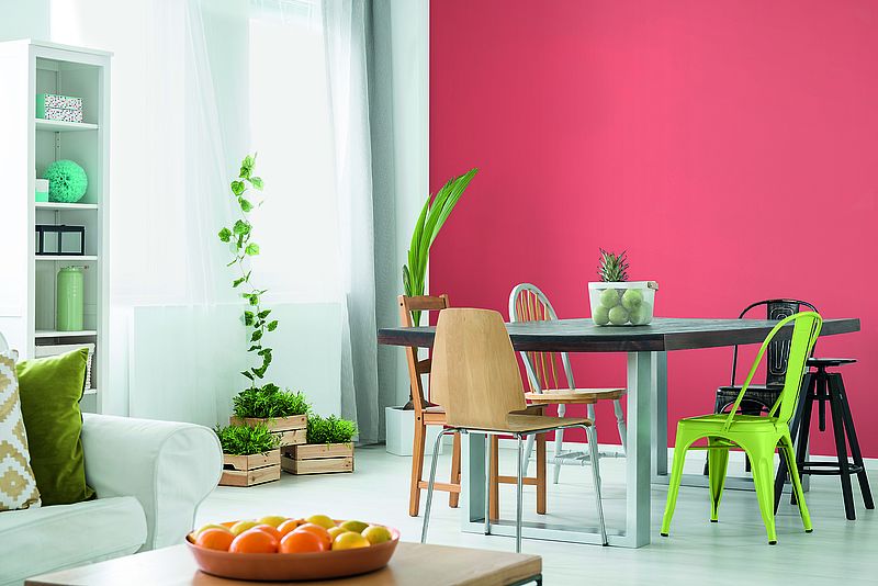Farbrezepte: Hula Hoop Esszimmer mit fröhlich roter Wandgestaltung